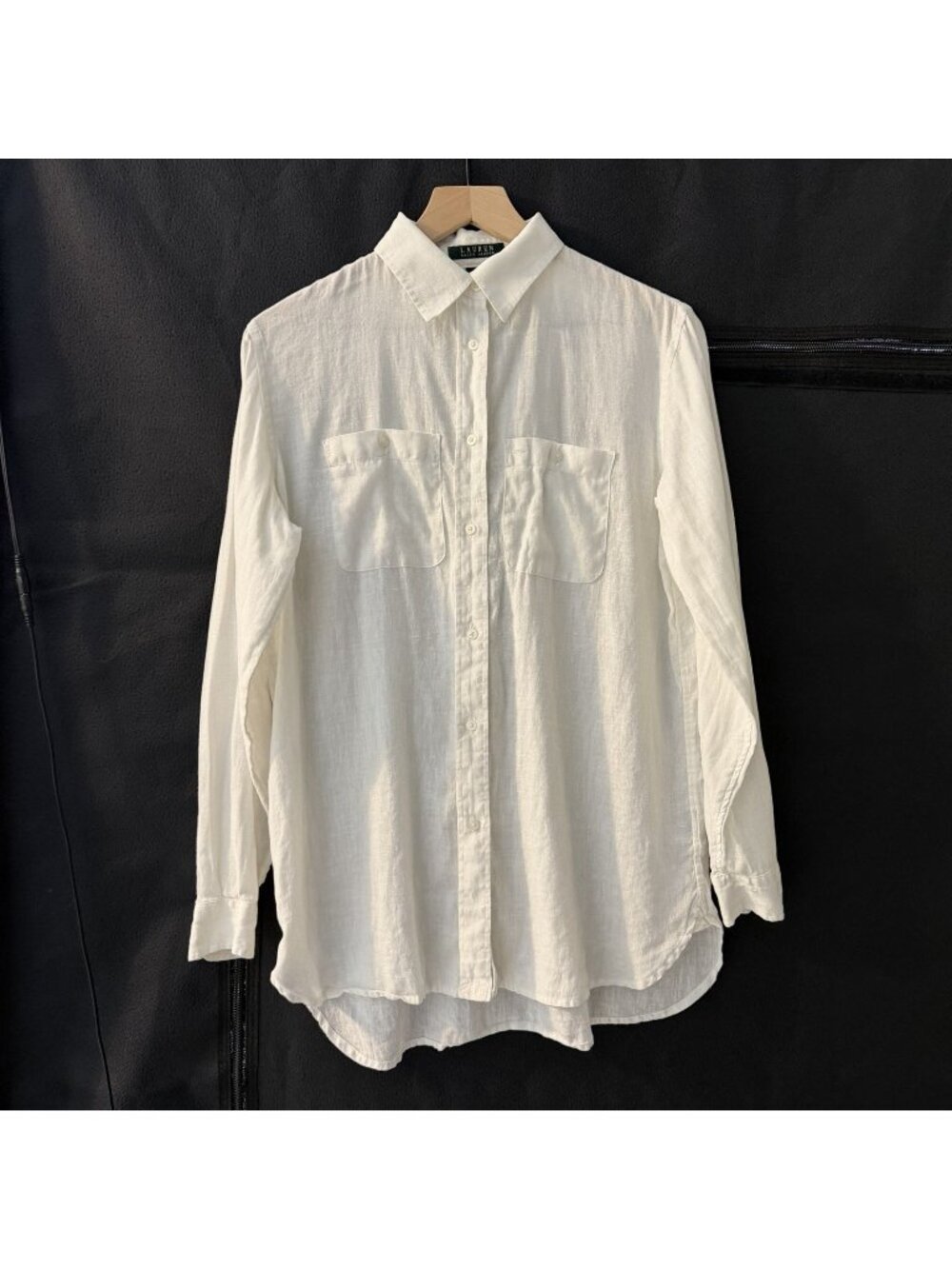 Lauren Ralph Lauren White 100% Linen Button Up Top M Beachy Summer Resort Vacay